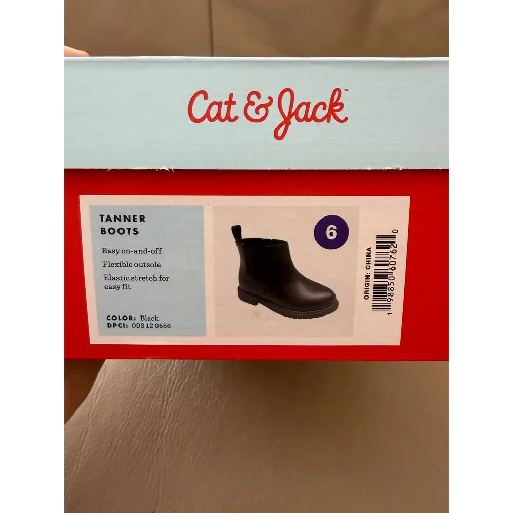 Cat & Jack Tanner Black Toddler Boots Size 6 Side Zip Chelsea Ankle Boots‎ NIB